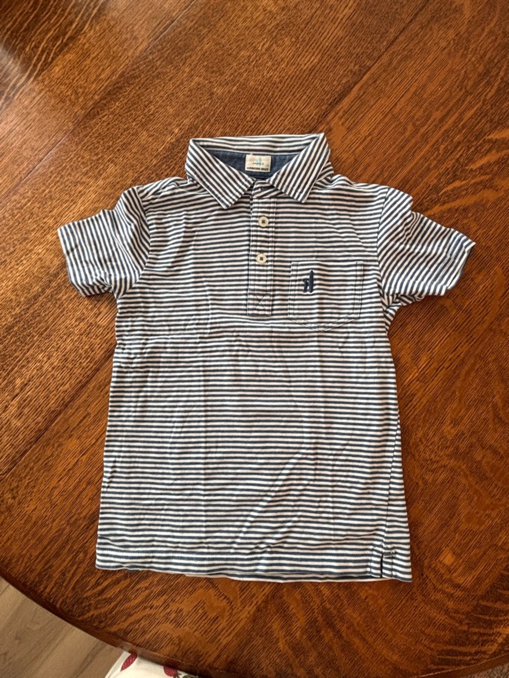 Kids Navy & White Striped Polo Shirt with Chest Logo